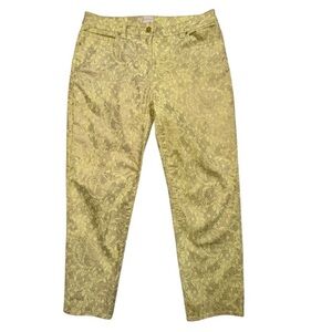 Chico’s Pants Skimmer Vintage Lace Crop Pants Metallic Gold Lime Size 0.5 US 6